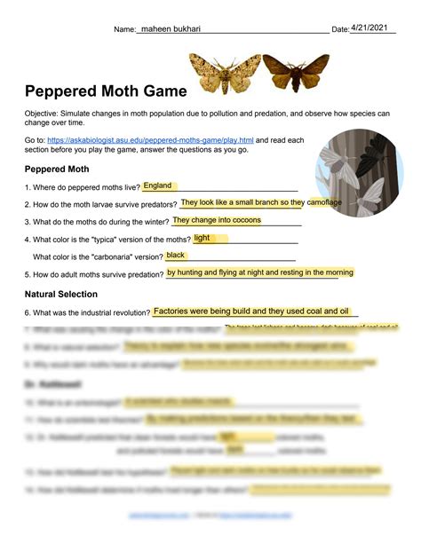 A Peppered Moth Game Worksheet Answer Key Edubirdie A Peppered Moth Game Worksheet Answer Key Edubirdie