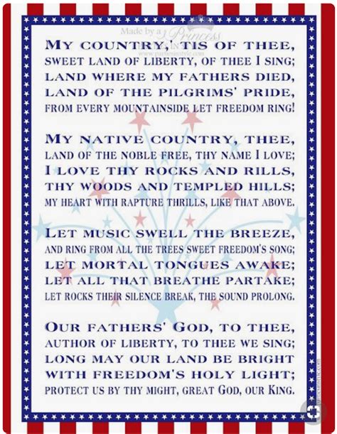 America My Country Tis Of Thee Lyrics Words Text Patriotic Veteran America My Country Tis Of Thee Lyrics Words Text Patriotic Veteran