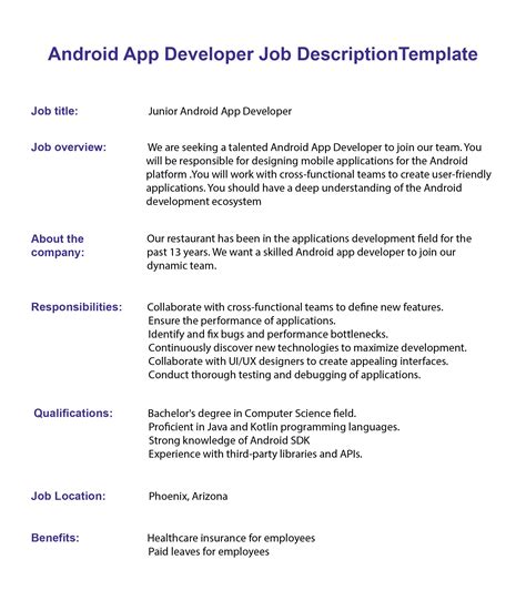 Android Developer Job Description Template