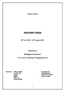 Anthony Keen Humanist Funeral Tribute Archive Anthony Keen Humanist Funeral Tribute Archive
