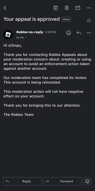 Appeals on Roblox