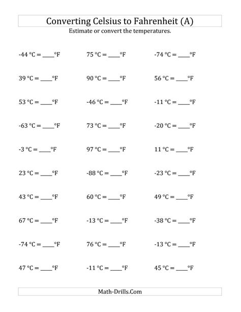 Celsius To Fahrenheit Practice Problems