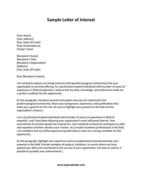 Letter Of Interest Sample