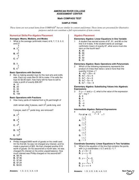 Math Placement Test Practice
