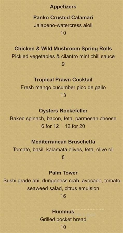 Menu Of The Palms In Fresno Ca 93711