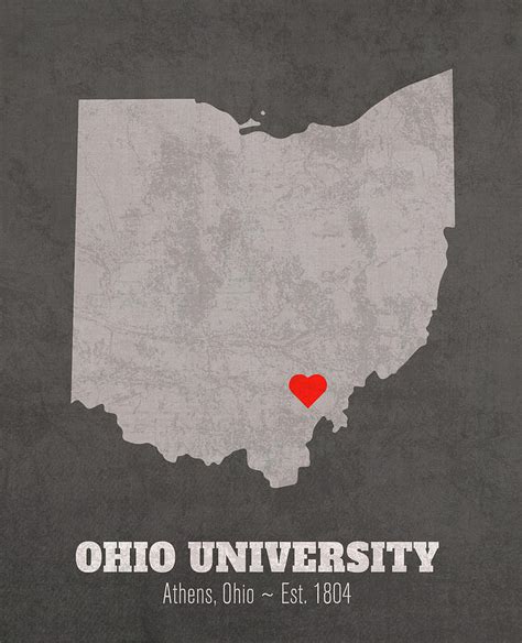 Ohio University Athens Ohio Founded Date Heart Map Mixed Media By Ohio University Athens Ohio Founded Date Heart Map Mixed Media By