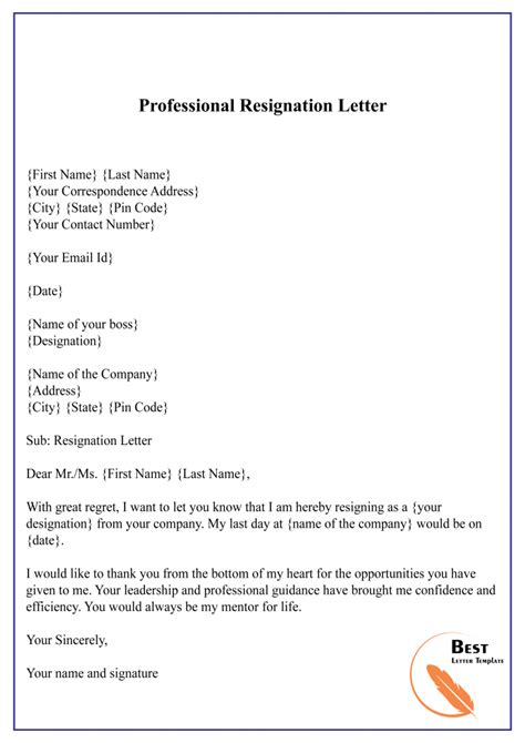 Resignation Letter Template Word