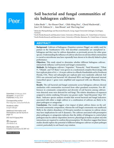 Soil Bacterial And Fungal Communities Of Six Bahiagrass Cultivars Peerj Soil Bacterial And Fungal Communities Of Six Bahiagrass Cultivars Peerj