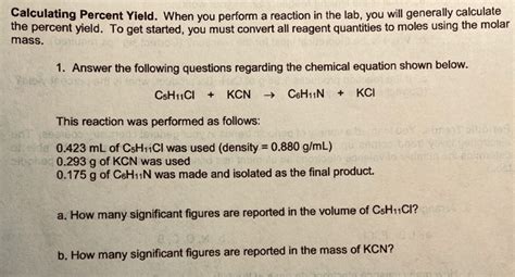 Solved Section Calculate The Percent Yield Of The Reaction Chegg Com Solved Section Calculate The Percent Yield Of The Reaction Chegg Com
