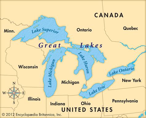 The Five Great Lakes In North America Map United States Map The Five Great Lakes In North America Map United States Map