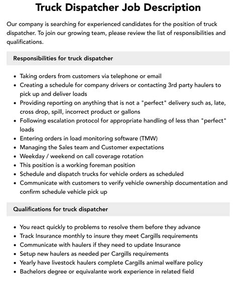 Truck Dispatcher Job Description Velvet Jobs Truck Dispatcher Job Description Velvet Jobs